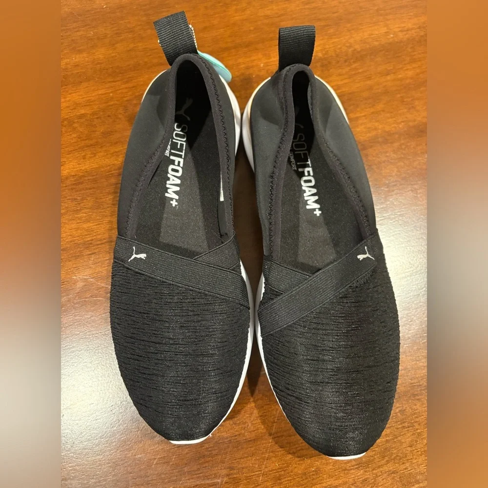 PUMA Adelina Ballerina Black and White Slip-On Lightweight Breathable Sneakers - Picture 2 of 10